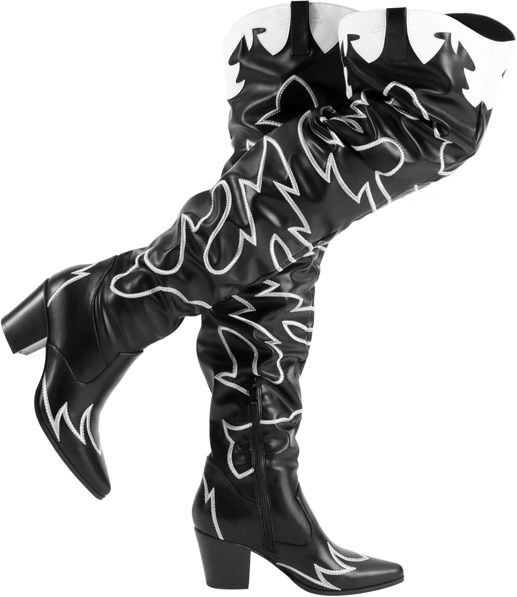 Amazon.com | DREAM PAIRS Western Cowboy Boots Over The Knee Western Cowgirl Boots Women Thigh High Boots,Size 8,Black,SDOB2401W | Over-the-Knee
