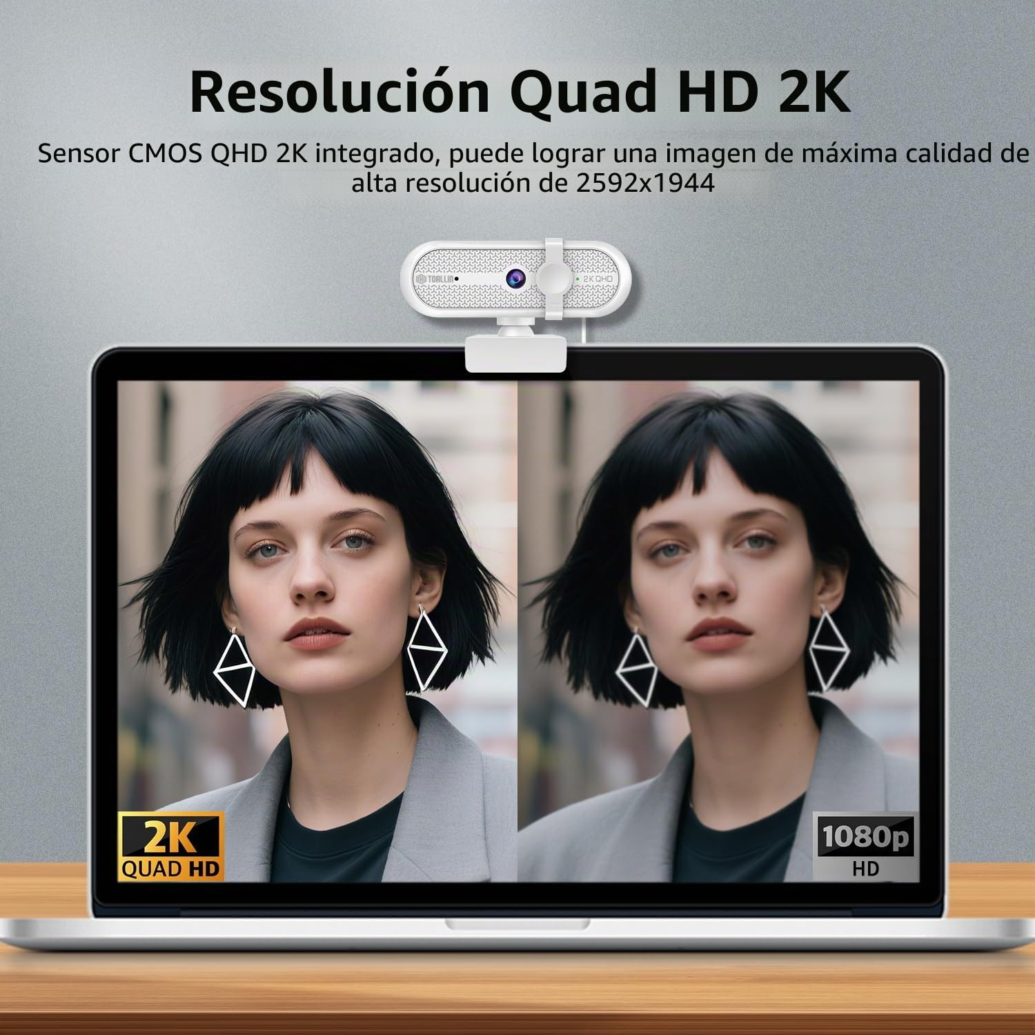 TOALLIN Cámara Web 2K con Trípode para Streaming, 5 Millones de Píxeles, Micrófono Integrado y Cubierta de Privacidad, Cámara USB para Portátil y PC, Juegos, Videoconferencias y Videollamadas