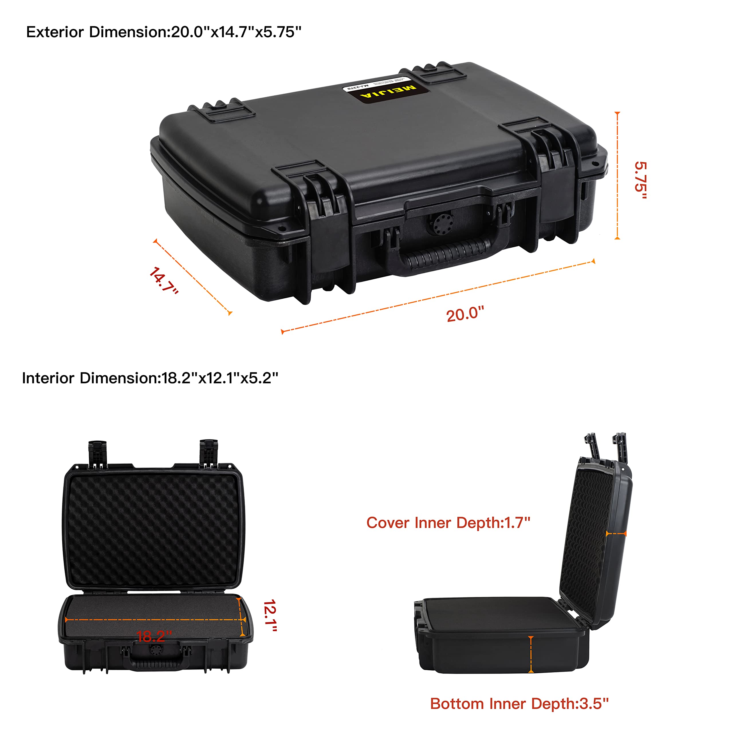 MEIJIA Custodia compatta impermeabile resistente per fotocamera, 20 "x14,7 "x5,8"
