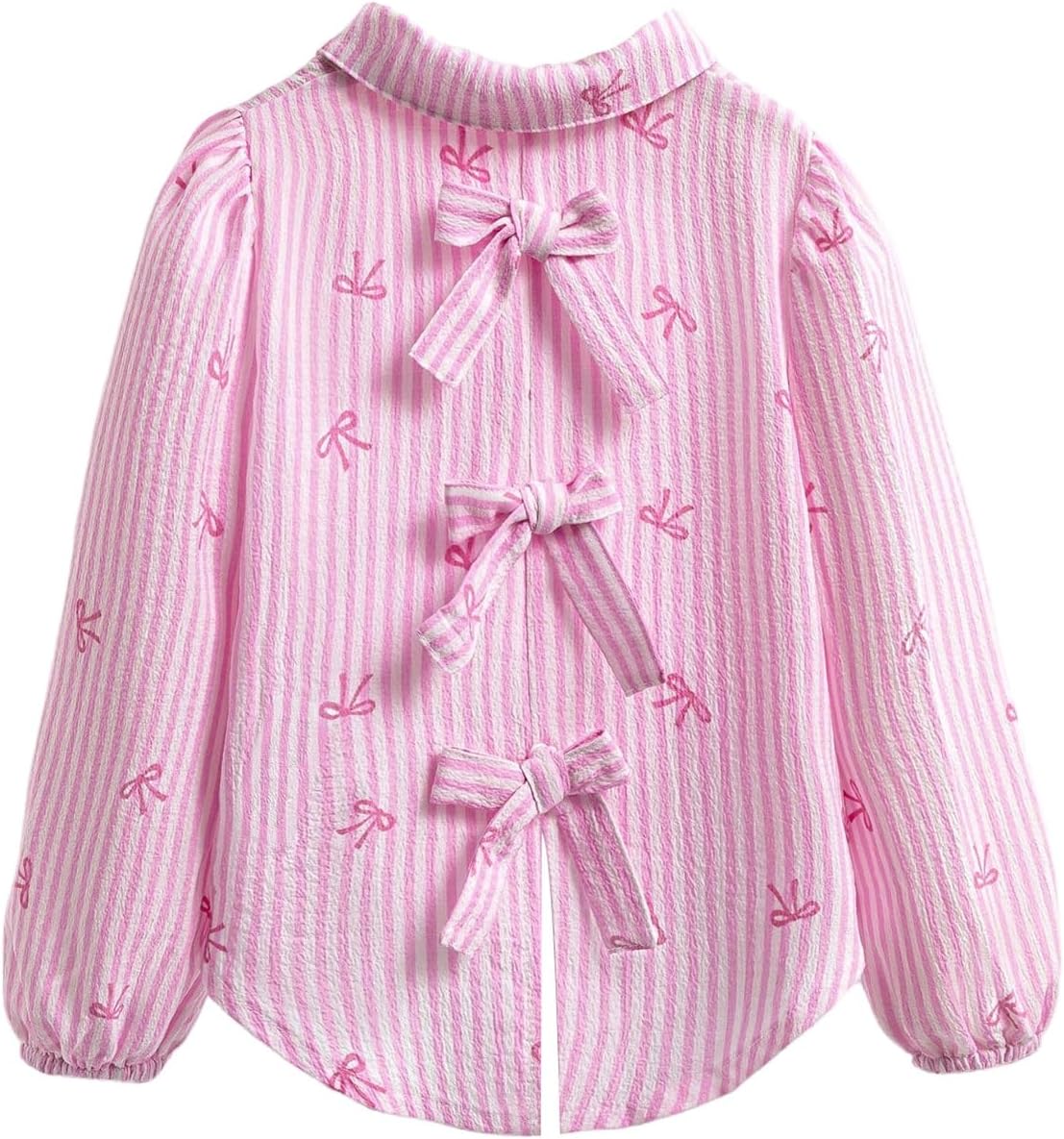 Verdusa Girl's Striped Bow Blouse High Low Tops Button Down Shirts Cute Clothes