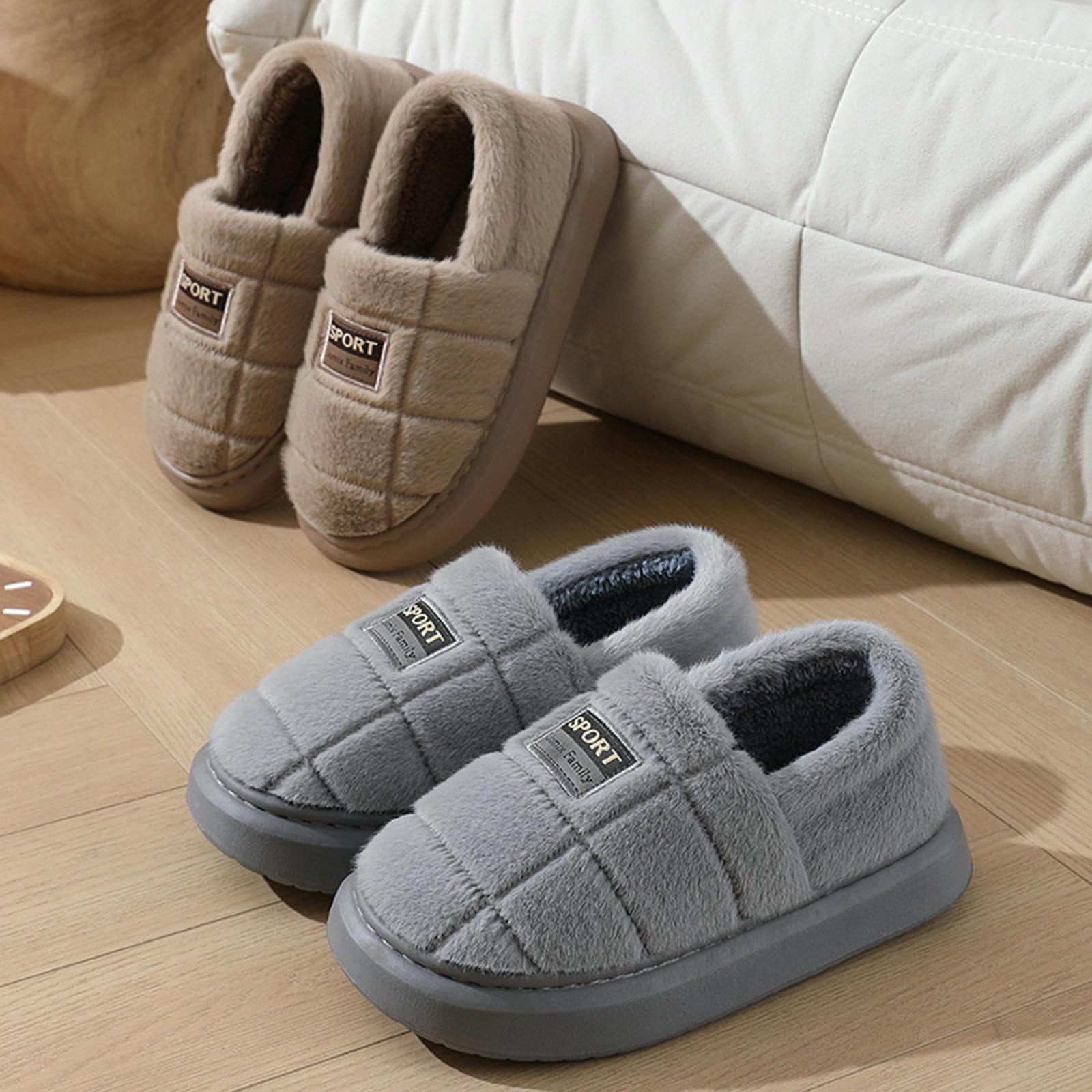 Damskie kapcie Plush Cotton Shoes Large Size Heeled For Men Home antypoślizgowe grube podeszwy