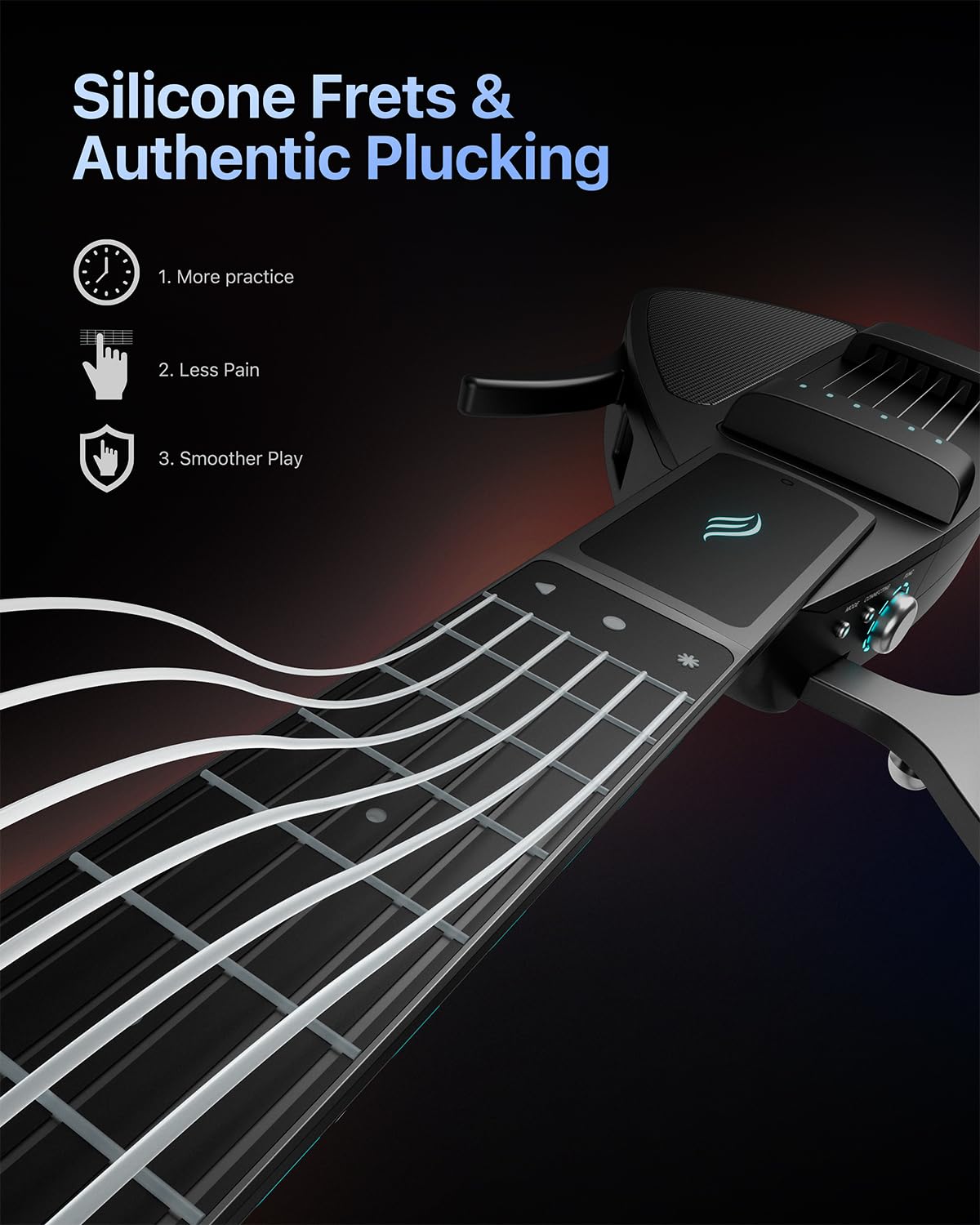 Enya CYBER-G Chitarra Smart – con corde in silicone, 24 suoni integrati, chitarra da viaggio silenziosa bianco con altoparlante, drum system, app e accordi interattivi per adulti o adolescenti