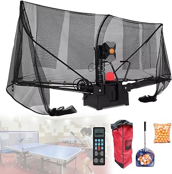 Ping Pong Robot Machine with Catch Net, Programmable Drills, 9 Landing Points, Topspin/Backspin/Sidespin/No-Spin, 35-90 Balls/Min for Professional Training
