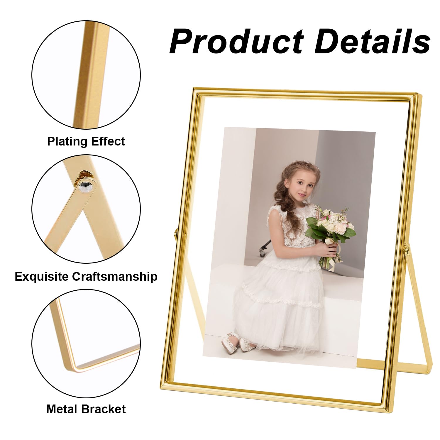 Gold Floating Frame 8"x10", Tabletop Shelf Photo Frame, Metal Photo Frame with Glass For Photo 5x7, 6x8, 7x9 - Image 3