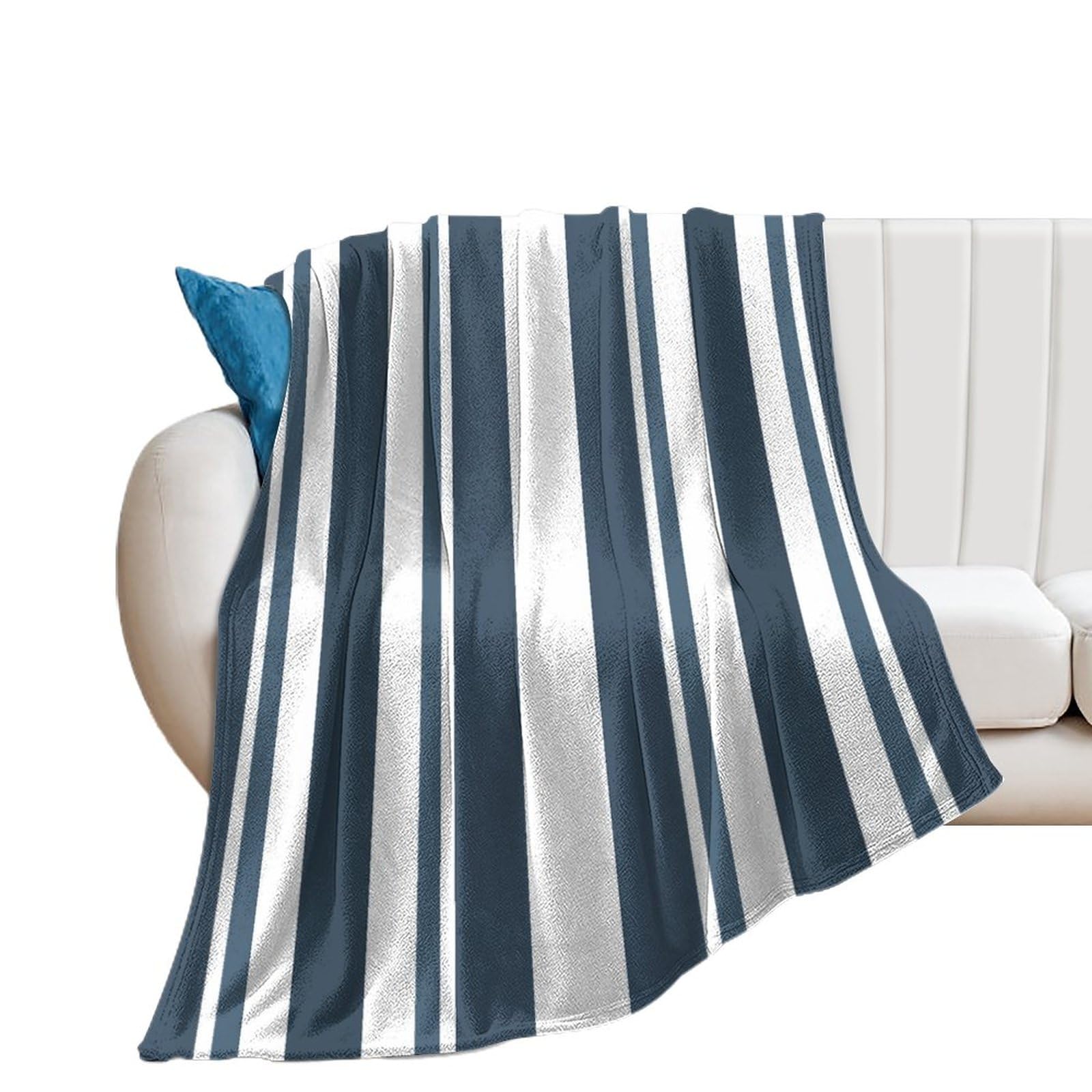 DreamAutumn Navy Blue And White Geometric Stripes Throw Blanket - Warm Comfy Super Soft & Plush Flannel Throws for Bed Couch Sofa Office – Lightweight Cozy Fuzzy Blankets for Kids Women Men 60x80in