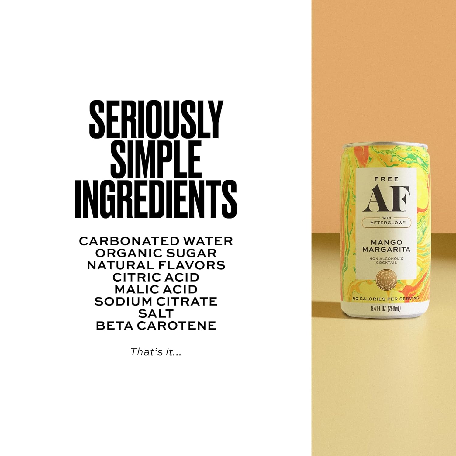 AF Drinks Non-Alcoholic Mango Margarita | Alcohol Alternative Sparkling Cocktails with AFTERGLOW Botanical Warmth | Gluten-Free, Low-Calorie | 8.4 oz Cans (12-Pack)