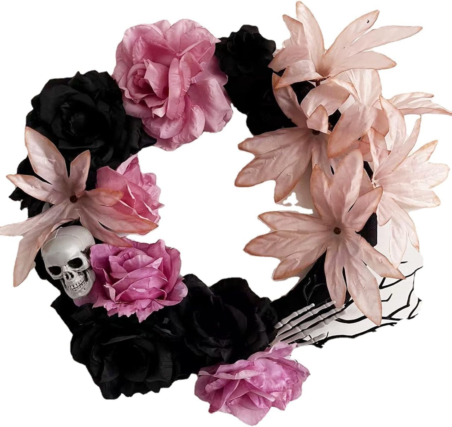 Halloween House Door Decoration Wreath Spooky Skull Rose