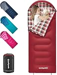 KingCamp Enfants Sac de couchage Flannel en peluche Temps froid 3-4 Saison sac de couchage pour adolescents Enfants Garçons Filles Camping Randonnée Backpacking, Hydrofuge Légèreté & Compact