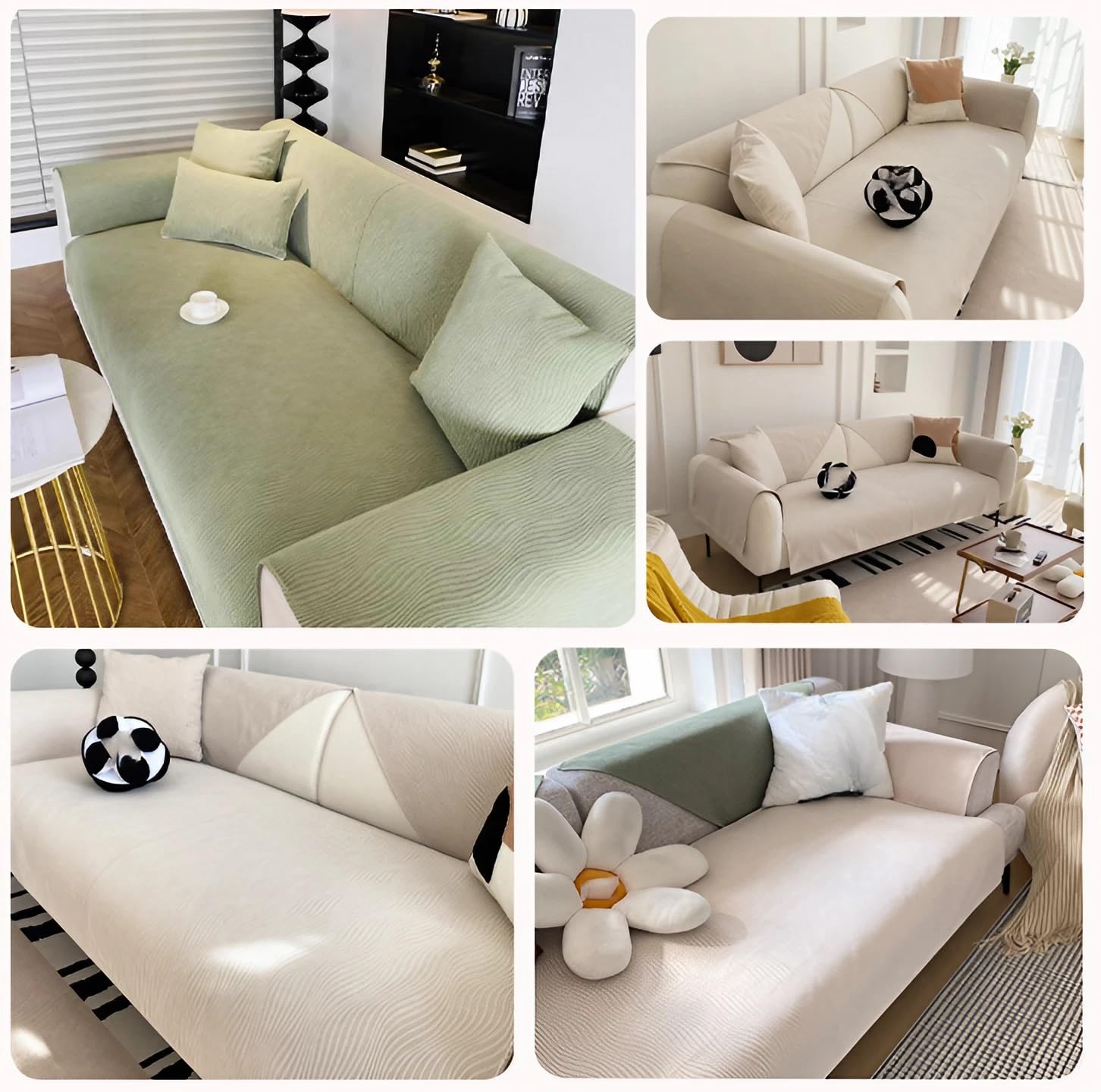 Funda antideslizante para sofá esquinero de 3 plazas, manta protectora acolchada para mascotas para perros y gatos, manta protectora de muebles (blanco roto 43 x 43 pulgadas)