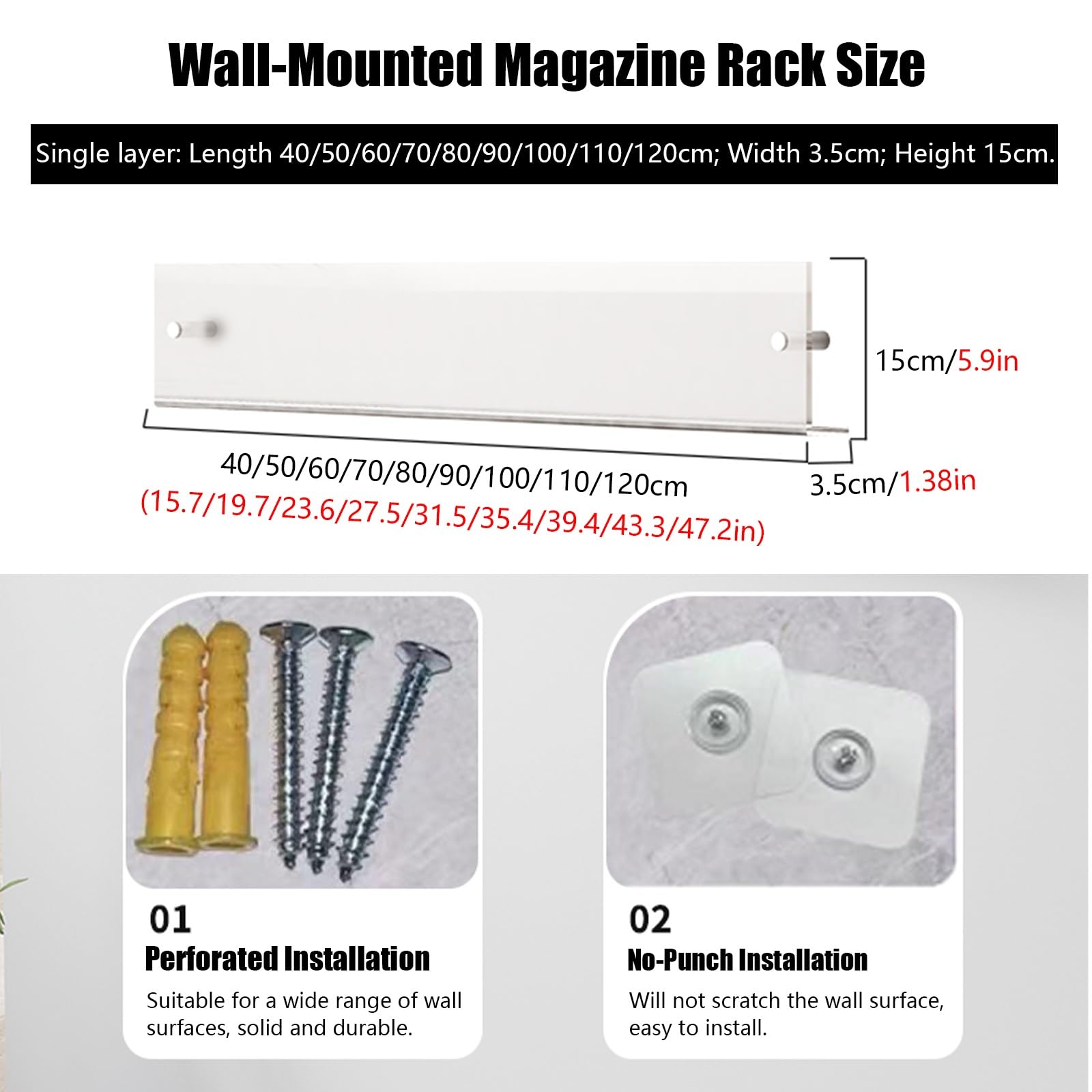 Zeitschriftenhalter aus Acryl, Wandhalterung, transparent, zum Aufhängen, Bücherregal für Zuhause, Büro, Wartezimmer, Aufzeichnung, Broschüren, Literatur, Aufbewahrung, Hängeregister, große Größe 80,
