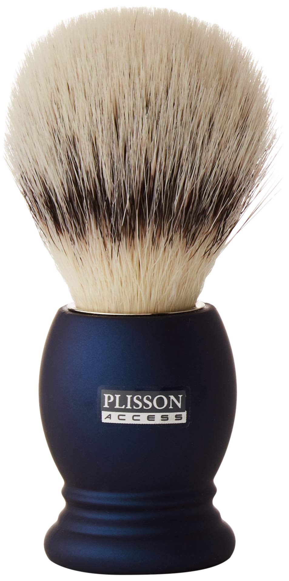 Plisson - Pennello da barba classico, pennello sintetico in fibra bianca di alta qualità - Manico blu notte - Dimensione 12 Standard - Comfort e morbidezza - Produzione francese