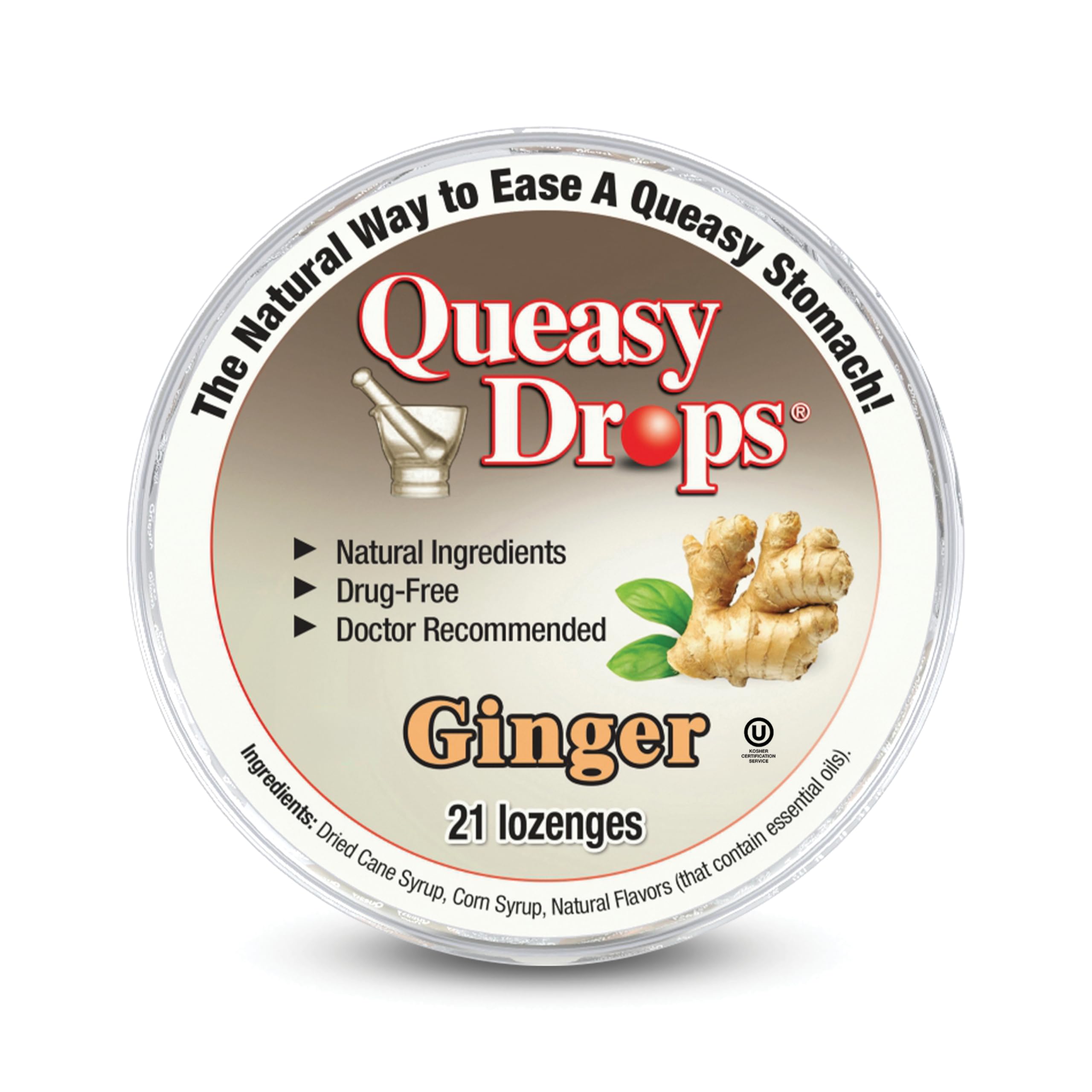 Three Lollies Queasy Pops All Natural Ginger, 21 Lozenges