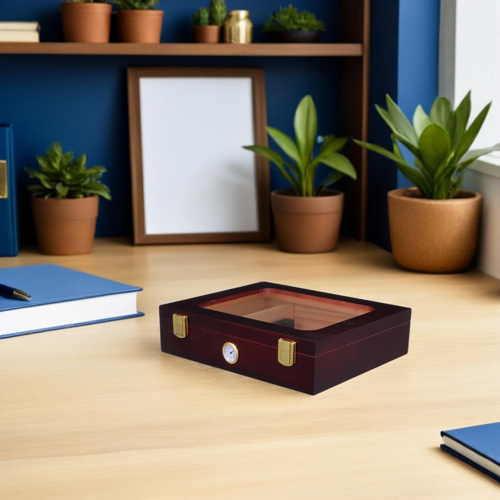 HOMSFOU Humidor Zigarren Elektrisch mit Präziser Feuchtigkeitskontrolle Glasdeckel und Hygrometer Braun Holz Zigarrenbox für Reise und Zuhause als Dekorative Zigarren Feuchtigkeitsbox