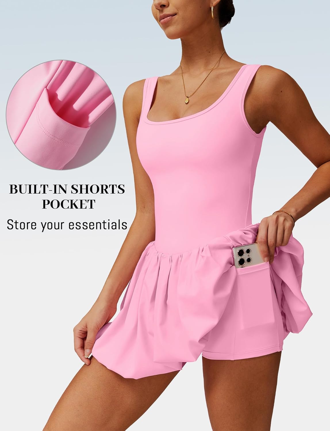 FEOYA Women's Bubble Tennis Dress Sleeveless Quick-Dry Athletic Mini Dress Y2K Club Party Build in Shorts with Pockets