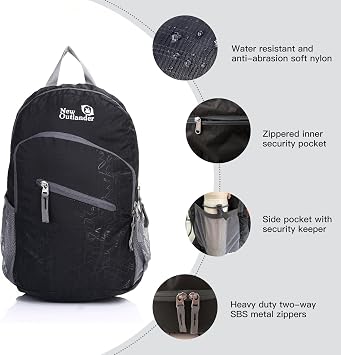 حقيبة ظهر سفر خفيفة الوزن من Outlander Pack ، أسود