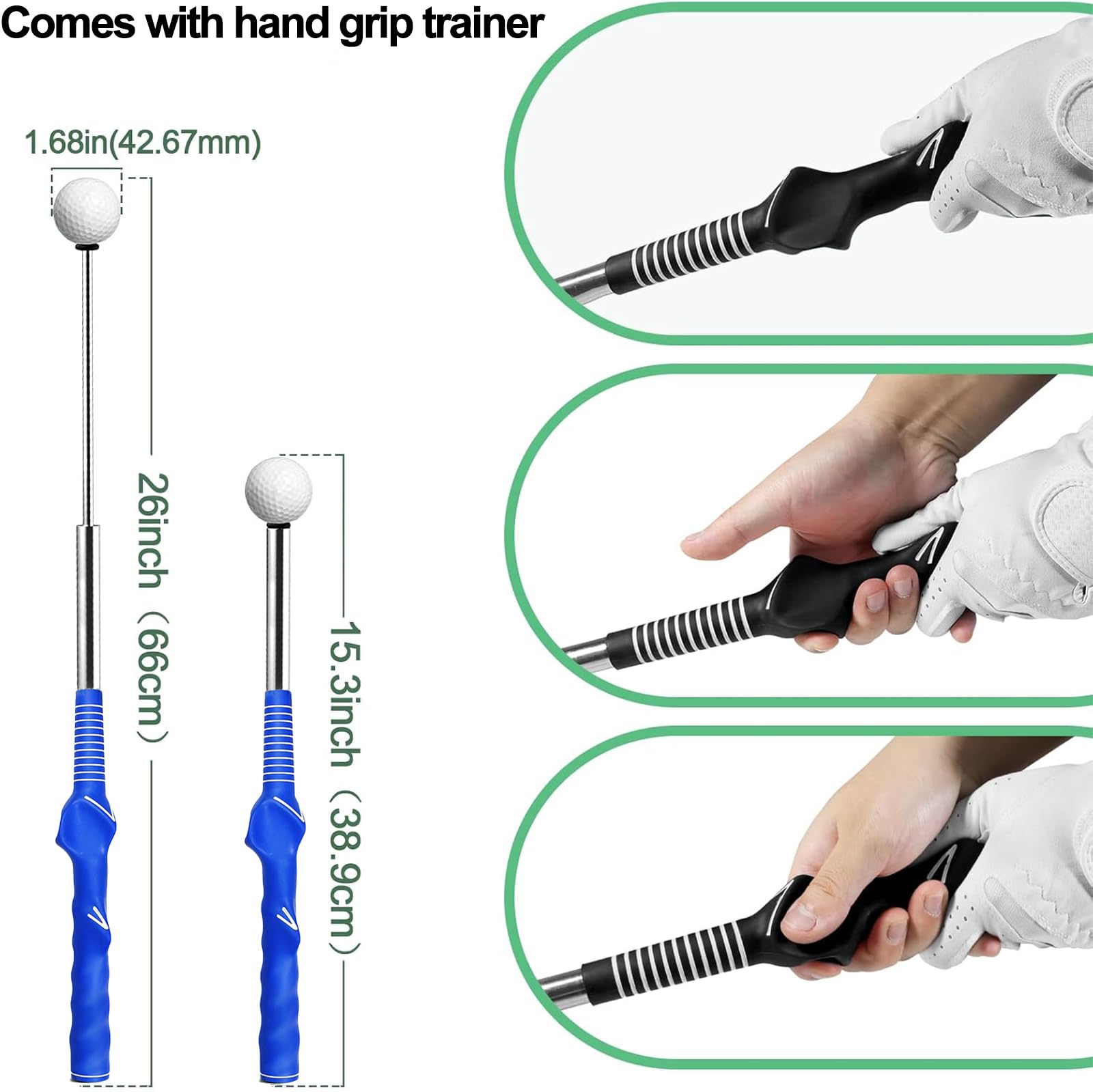 Colefunmit Retractable Golf Swing Trainer, Golf Grip Trainer & Golf Swing Trainer for Warm-up, Right-Handed Golf Training for Indoor & Outdoor, Strength & Tempo Training for Chipping Hitting (Blue)
