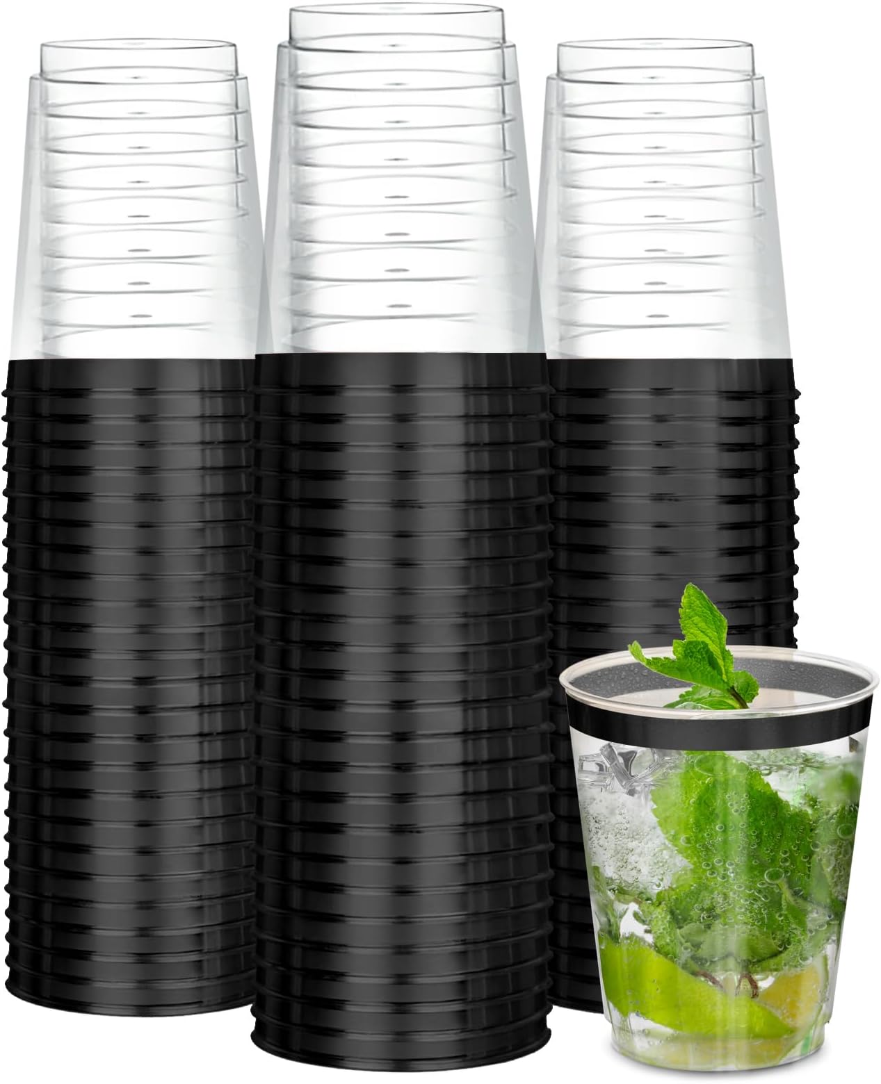 R-kayHeavy Duty 10 OZ Disposable Cups, Black Plastic Cocktail Glasses