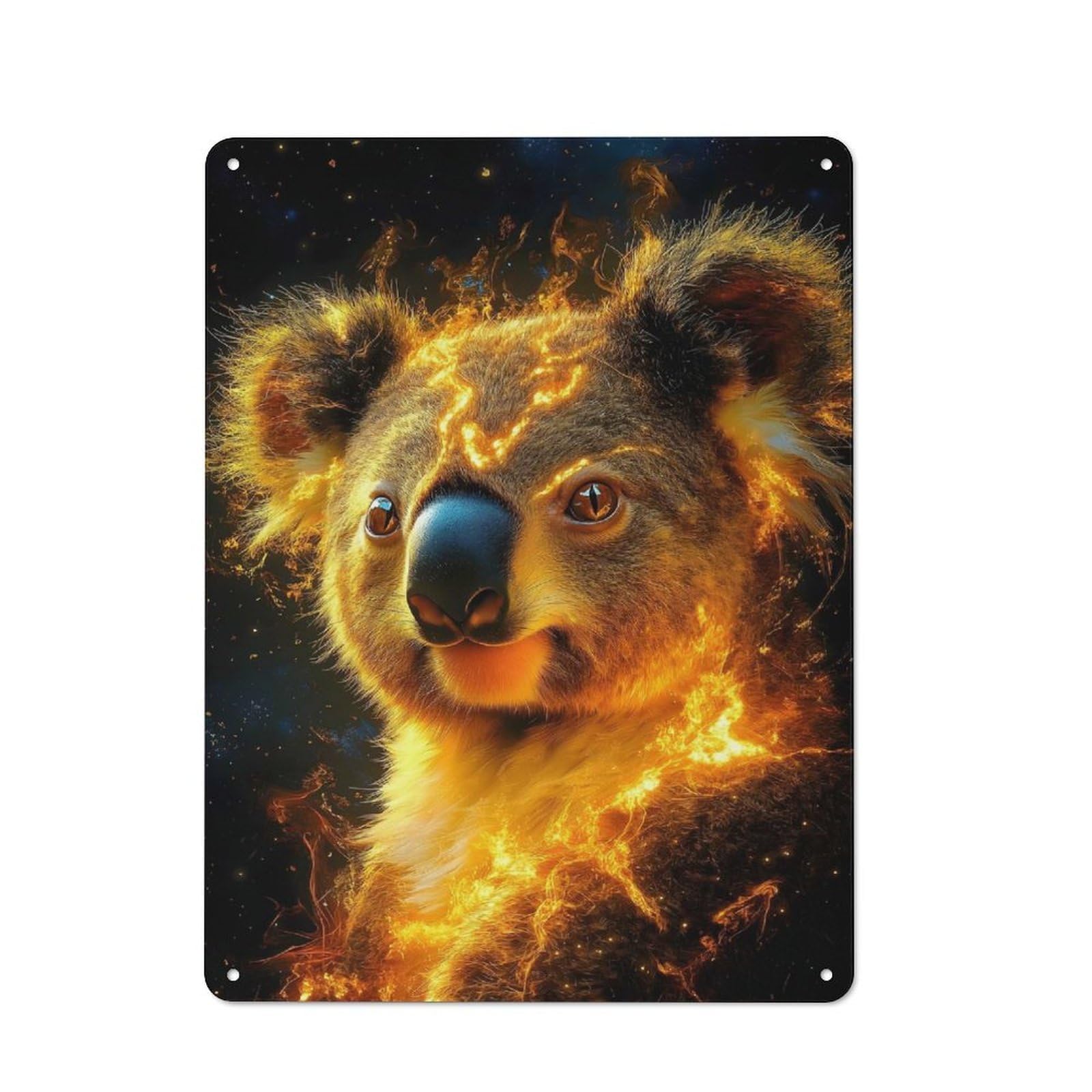 Junmoney Style-22 Modern Retro Metal Wall Art Sign 40X30cm Featuring Koala In Flames Animal, Urban Room Decor For Workspace, Cafe, Hallway Or Garage