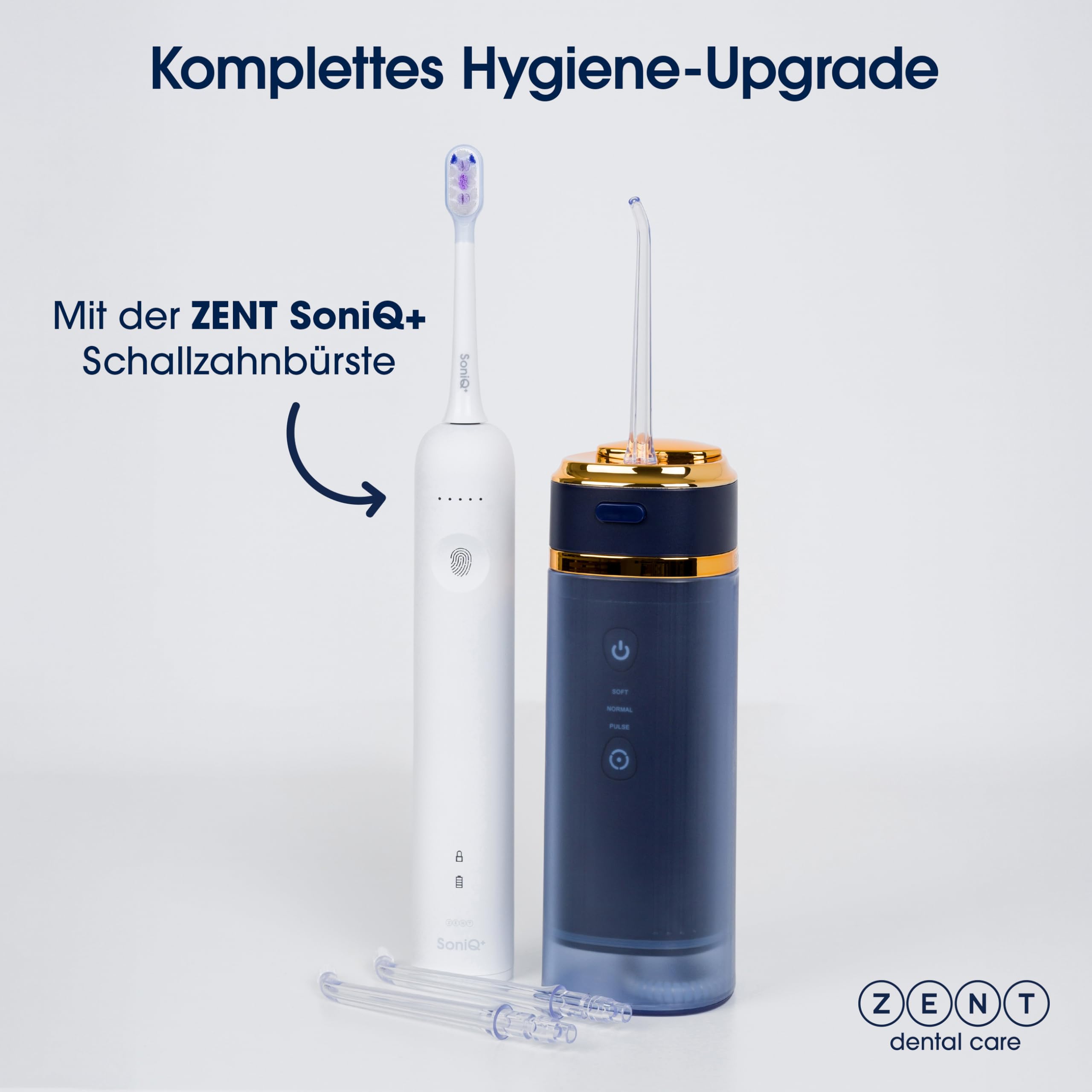 ZENT Munddusche kabellos Water Flosser mit 3 Aufsätzen Rosa | Die Munddusche bietet 360°-Rotationstechnologie, einstellbaren Wasserdruck, IPX7 Schutz und Zahnsteinentferner