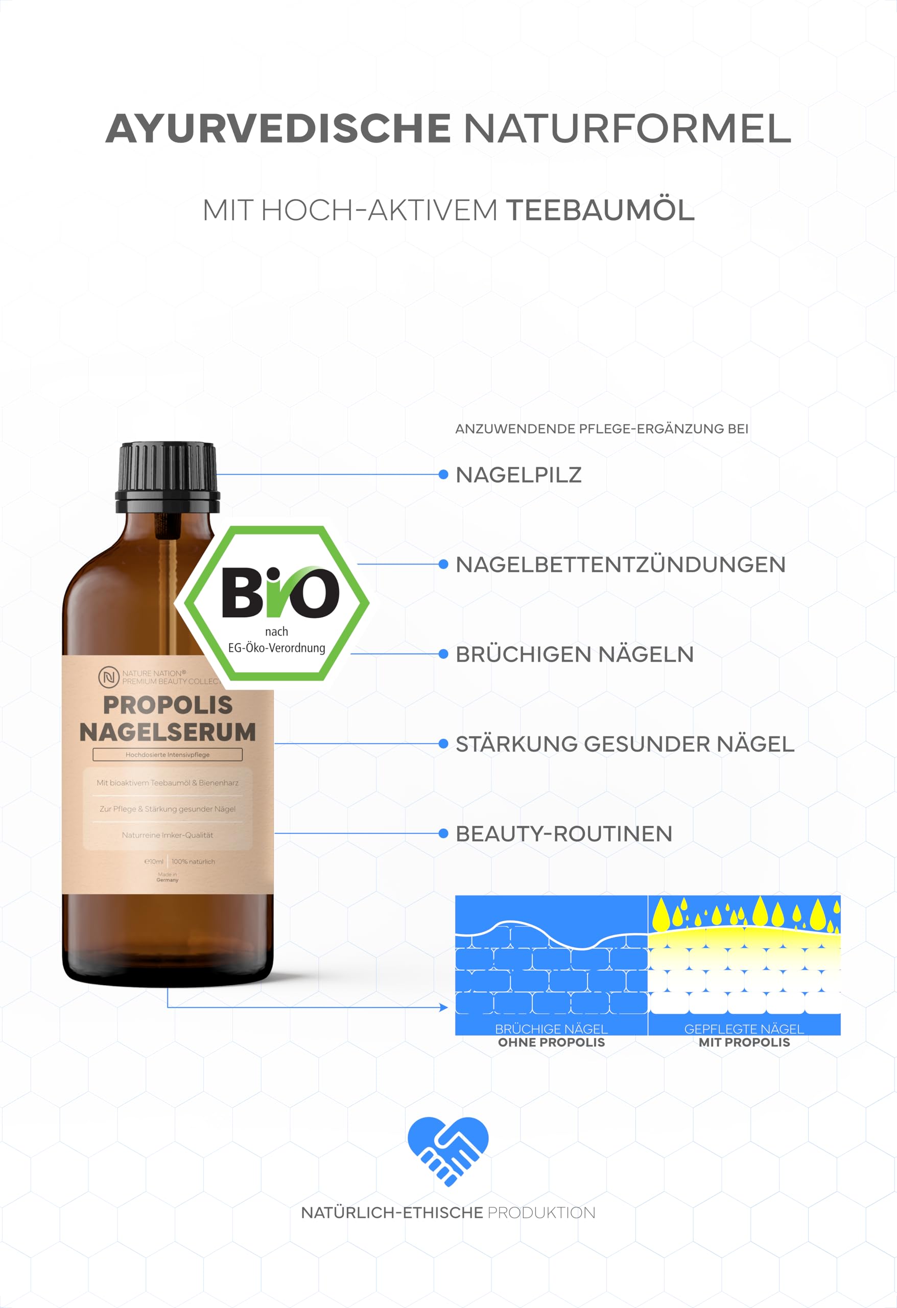 BIO Propolis Nagelserum: Akute Intensivpflege bei Nagelpilz; Mit hochdosiertem Propolis (40%), Teebaumöl & Lavendel sowie Vitaminen & Mineralien (Zink, Selen & Biotin); Für gepflegte & starke Nägel
