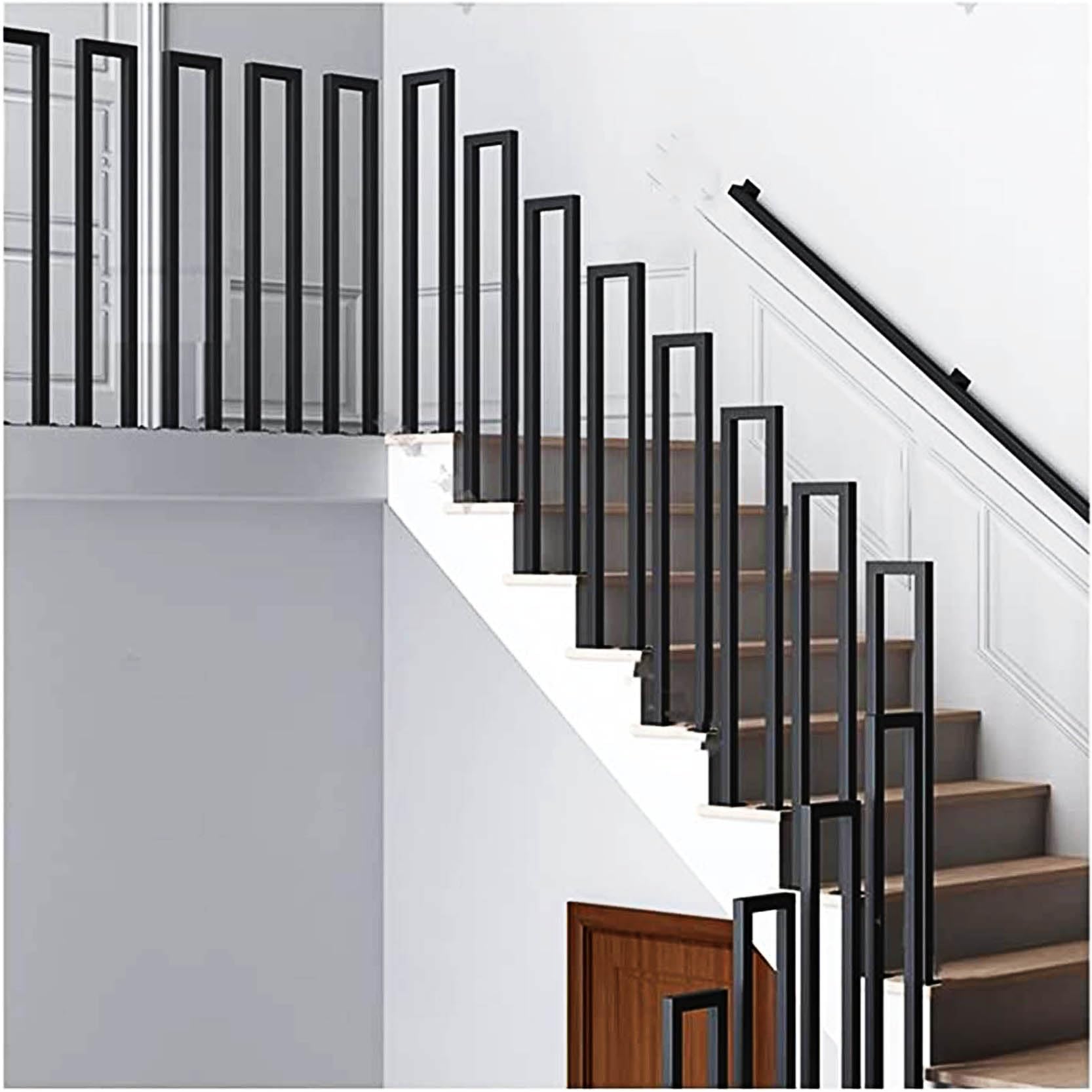 GLDYTVF U-Shaped Industrial Wrought Iron Stair Handrail,Black Square Pipe Hand Rail Fence,Safety Non-Slip Support Bar Railing,for Home Porch Garden Patio Lofts(Size:65cm/25.6in)