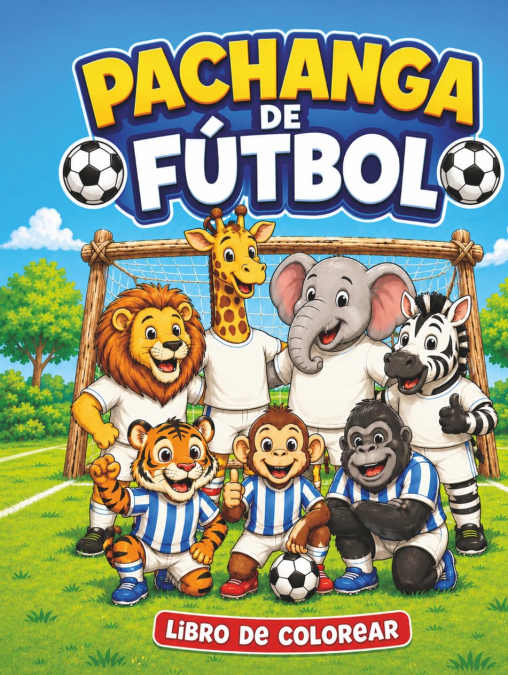 Pachanga de Fútbol: Libro para colorear de fútbol para niños y niñas de 4 a 8 años. Animales jugando al fútbol con dibujos grandes y fáciles (El mundo de Lento)