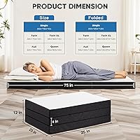 Vista 2 de OLIXIS Tri-fold Memory Foam Mattress - 4 Inch Single Size Portable Floor Bed, Foldable Mat for Kids and Adults, Collapsible and Washable Cover with