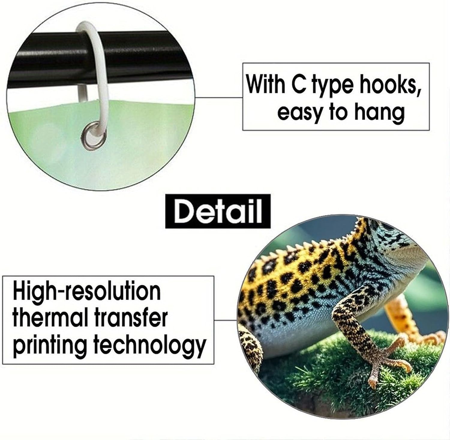 Leopard Little Gecko Shower Curtain for Bathroom, Lightweight Washable Bath Curtains with Hooks, Waterproof Shower Curtains, Personalized Bath Curtain for Hotel, 70.8x70.8inch image 4