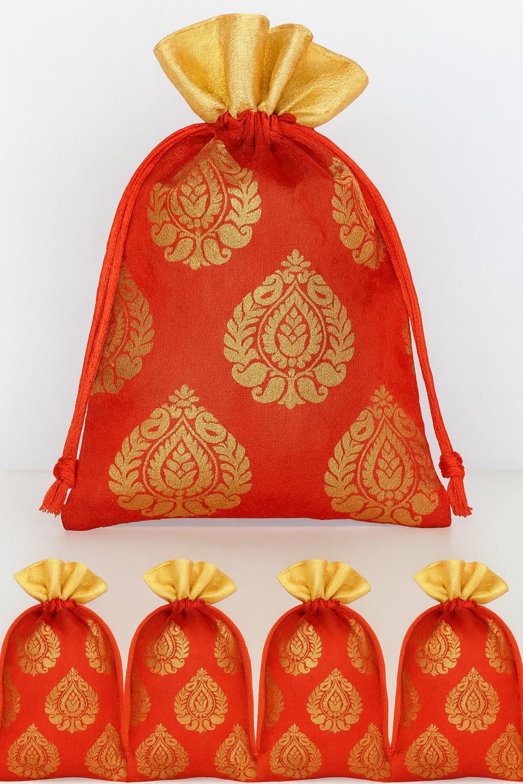 Abhaas 20PCS Drawstrings Potli Bag for Gifting | 23X18CM | for Ladies Wedding, Party Bag Potli Leaf Print for Women Kitty Parties Reusable Return Gift Purpose, Shagun Pouch, Candy Bags