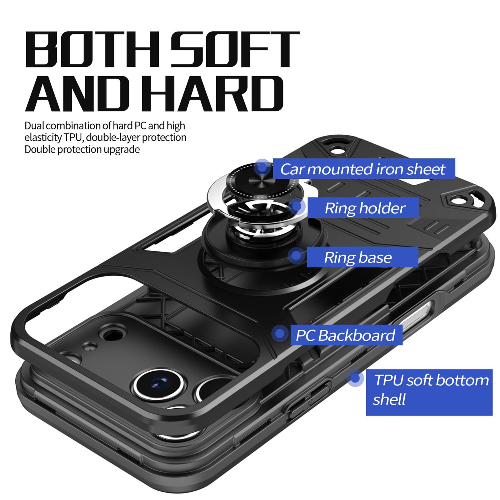Dünne Hülle für iPhone 17 Pro Max/17 Pro/17 Air/17, Stoßfeste rutschfeste Schutzhülle mit Drehbarer Ständer Kameraschutz Handyhülle,Schwarz,17 Pro