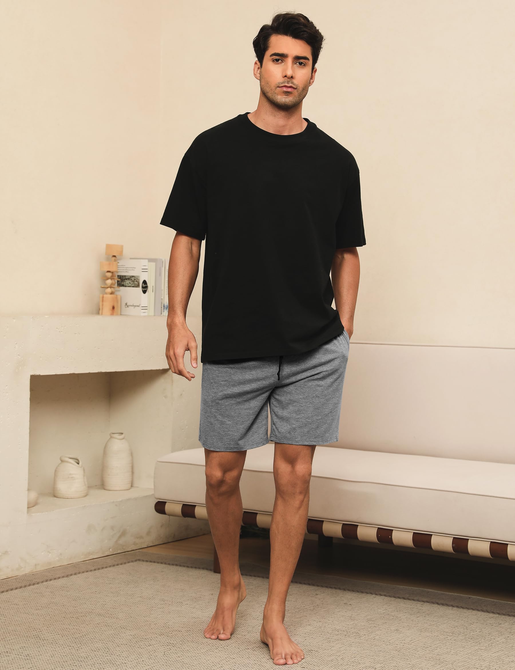 Nieery 2 Pares Pantalones Pijama Cortos Hombre Algodón Verano Casuales Bermudas con Bolsillos S-3XL