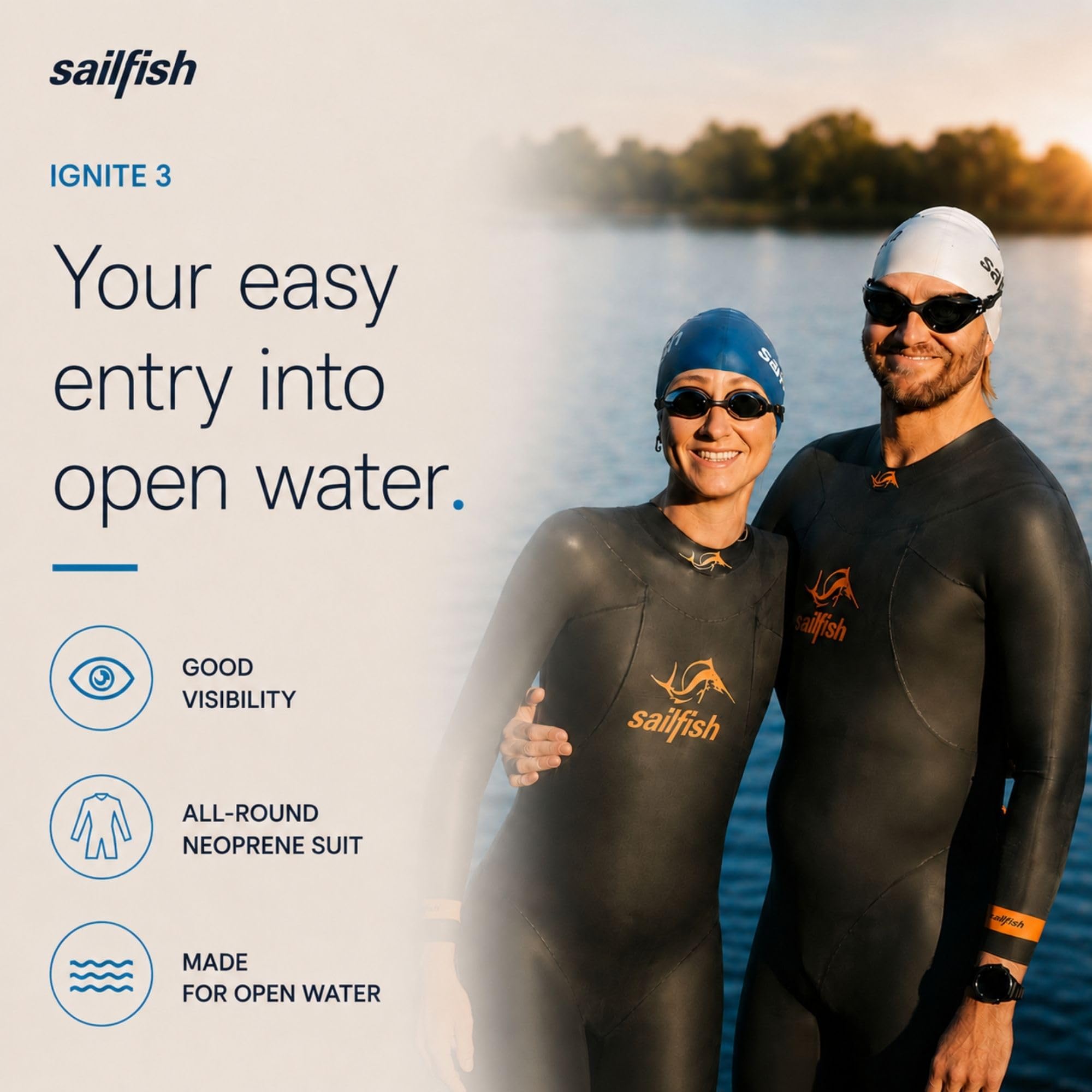 sailfish Ignite 3 Traje de neopreno para hombre | Traje de triatlón para hombre para principiantes con neopreno Speedflex de 3 mm | Extremadamente elástico para poner y quitar sin esfuerzo | Forro