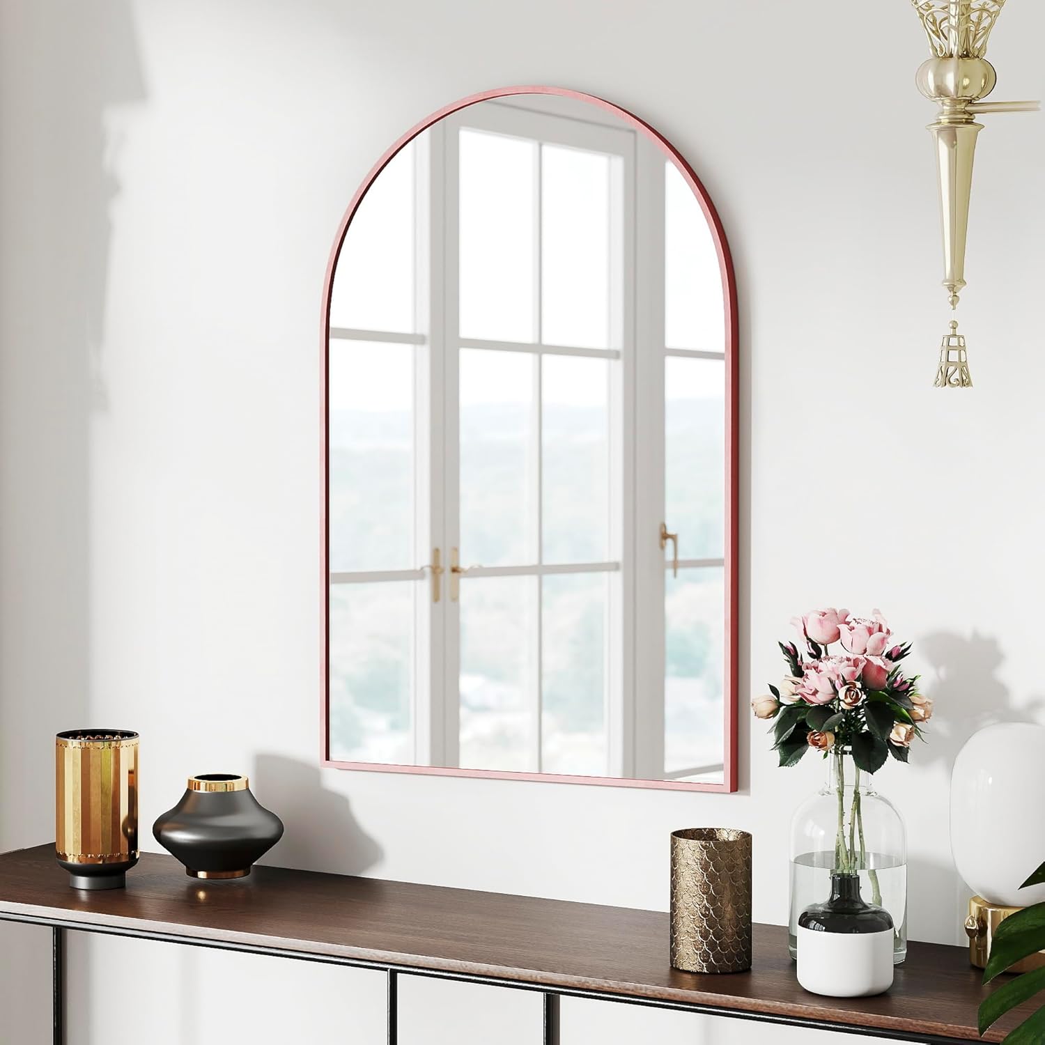 30x20 Arch Mirror Full Length Wall Mounted Hanging or Against Wall Metal Aluminium Alloy Frame Dressing Mirrors for Entryway Bedroom Bathroom Living Room 30 20 inch Rosegold Rose Gold