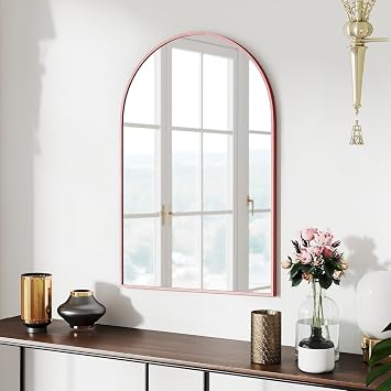 SCWF-GZ 30x20 Arch Mirror Full Length Wall Mounted Hanging or Against Wall Metal Aluminium Alloy Frame Dressing Mirrors for Entryway Bedroom Bathroom Living Room 30 20 inch Rosegold Rose Gold