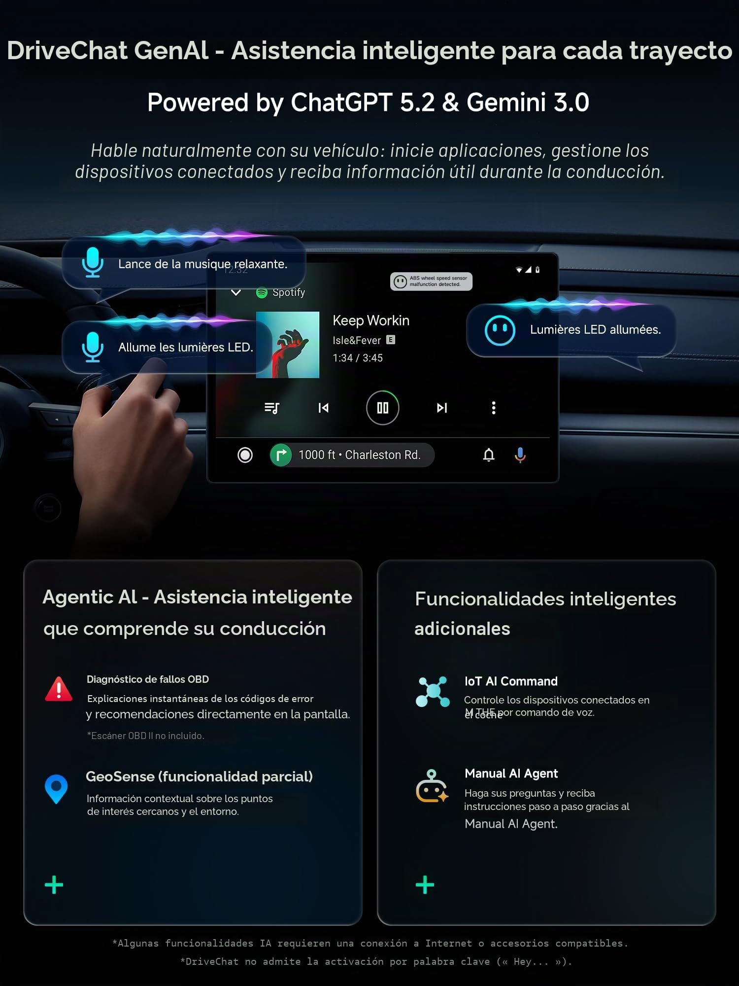 Adaptador inalambrico CarPlay，AI Box Android Auto inalambrico，Wireless CarPlay Adaptador Compatible con Netflix/Youtube/TikTok，4G+32G，DriveChat AI, Doble Wi-Fi，Bloqueo Bluetooth CB4B