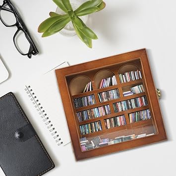 Anxiety Bookshelf Mini Books Display for Stress Relief and Fun Decor, Perfect Decorative Miniature Library for Book Lovers, Ideal for Home Decor, Office Decor, and Thoughtful Gift - Walnut