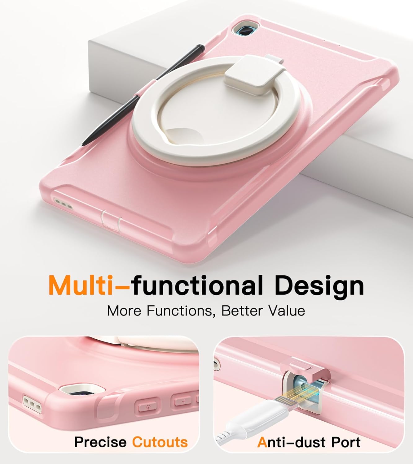 BATYUE Case for Samsung Galaxy Tab S6 Lite 10.4 Inch 2024/2022/2020 with S Pen Holder, Shockproof Rugged Cover with 360 Rotating Stand, Handle Grip for Samsung S6 Lite Tablet, for Kids, Cheery Pink
