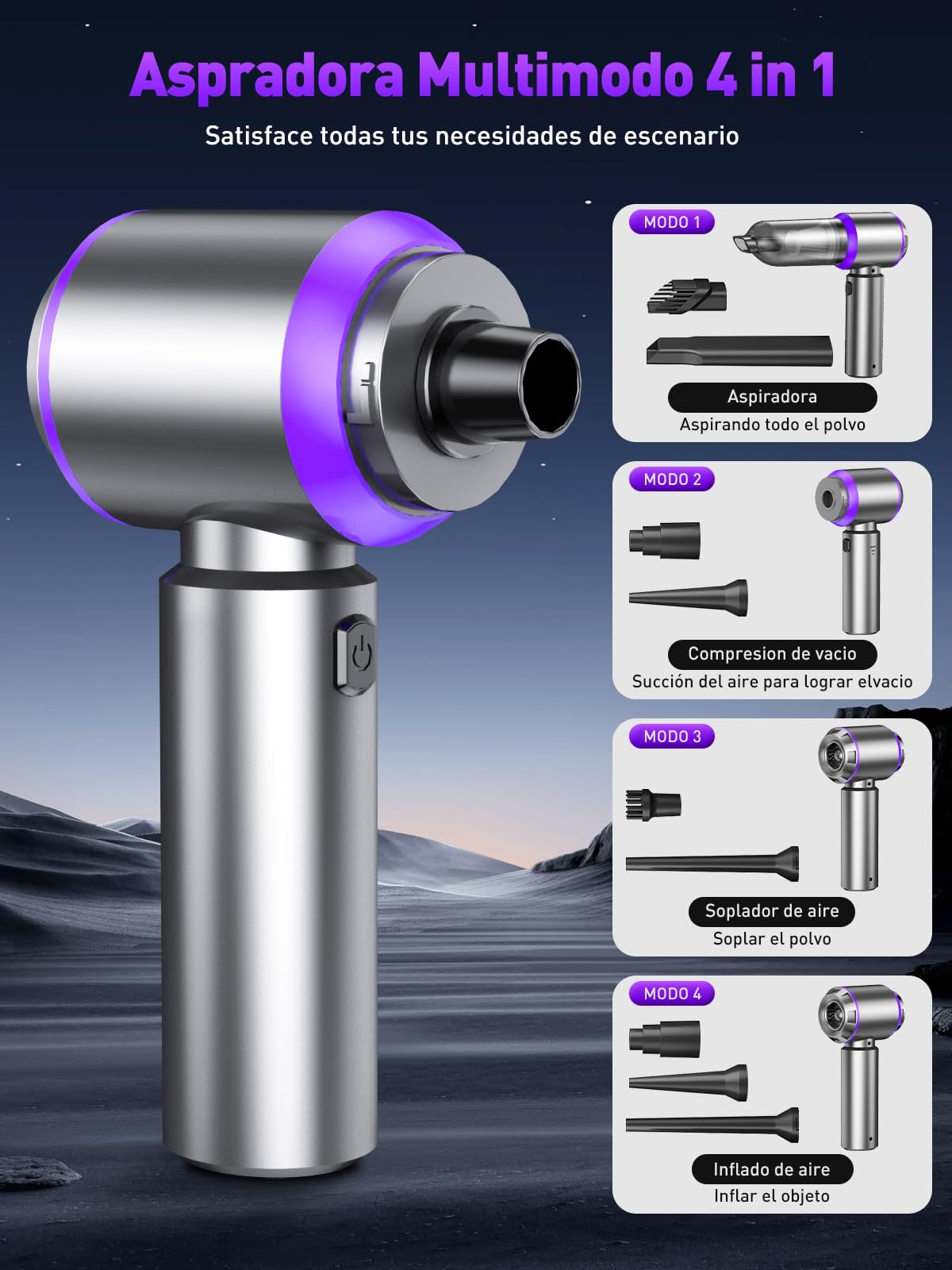 IYOFINE Vacuum/Air Duster 80,000RPM Super Power Mini Car Vacuum Cleaner 4-in-1 air Blower Gun Air Duster & Air Blower & Pump Hand Electric air Duster Handheld dust Blower Blower Cordless (Purple)