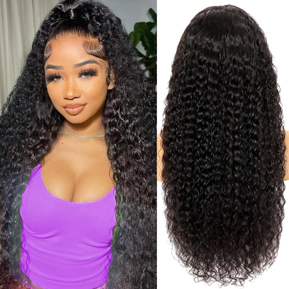 YIJUNDEMA 26 Inch Deep Wave Lace Front Wigs Human Hair 200 Density 13x6 HD Transparent Water Wave Lace Front Wigs Human Hair Pre Plucked Deep Wave Wig