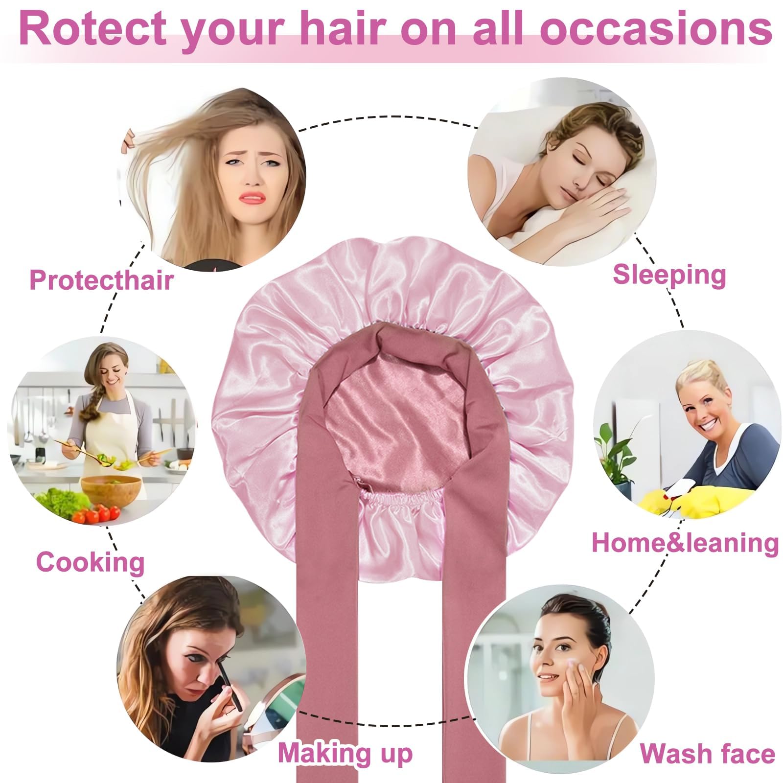 Bonnet de sommeil en soie pour femme - Réglable - Double face - Réglable - Double face, Poudré