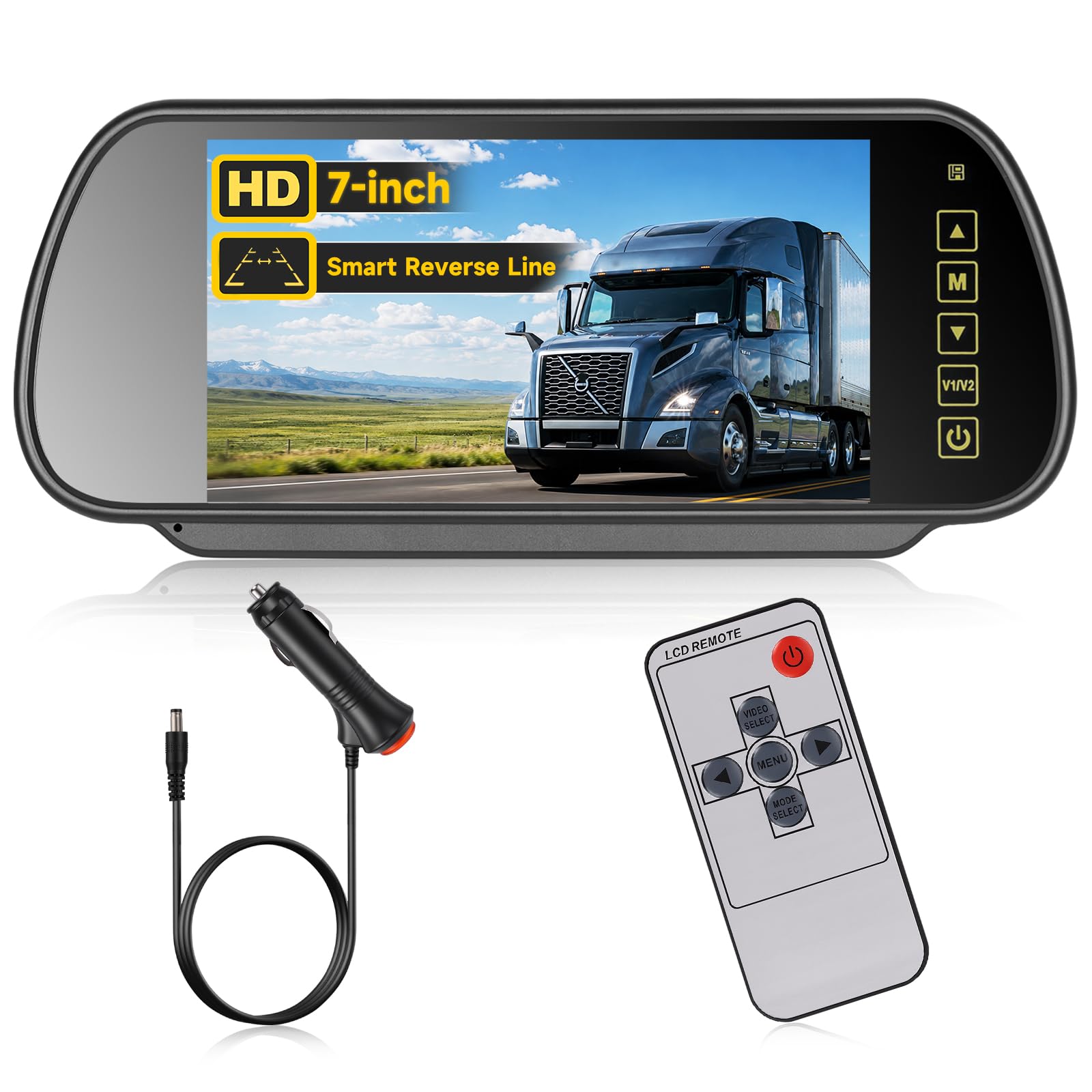Hodozzy Cámaras de Marcha Atrás Retrovisor, Pantalla Táctil 7 Pulgadas HD Camara de Vision Trasera Monitor con Visión Nocturna, Impermeable, 2 Modos Visualización, Mando Distancia, 12V-24V para Coche