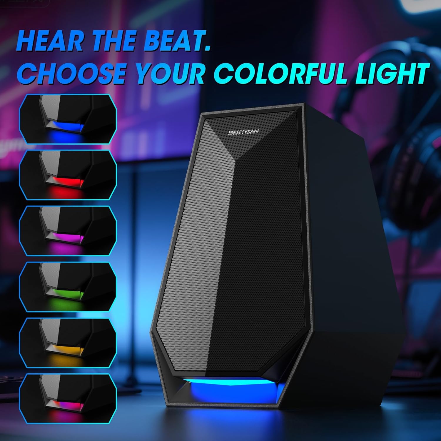 BESTISAN Computer Gaming Speakers for Desktop PC - 30W Powered Monitor Speakers with Bluetooth/AUX/Type-C Connections, 6 Colorful Lights, Compatible with Monitor, Gaming Setup & Laptop - Image 4