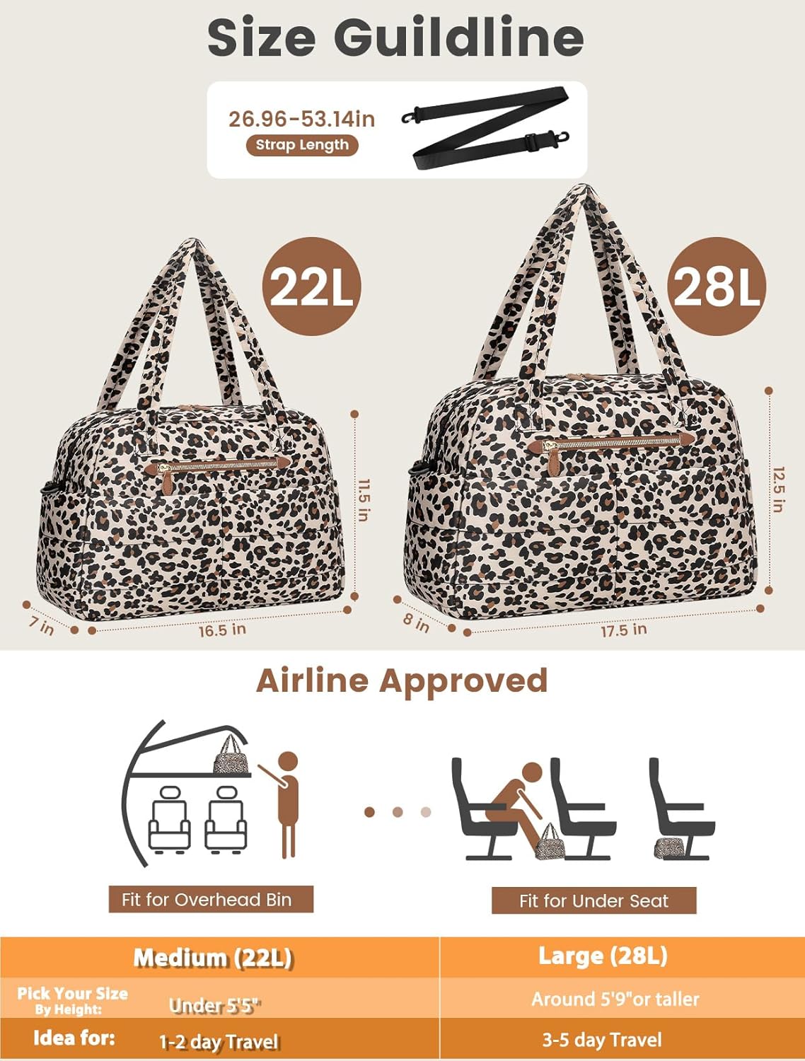 Travel Duffle Bag,Puffer Carry On Duffel Bag with Laptop Compartment Waterproof Overnight Weekender Bags for Women Large Hospital Tote Bags for Labor and Delivery(Medium,Leopard) - Image 5