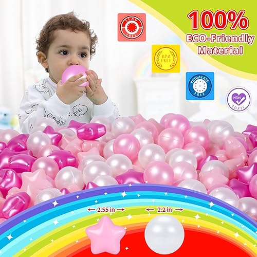 Miniatura 38 de STARBOLO Pelotas de estrella para niños pequeños, 100 unidades, estrellas de 2.55 pulgadas, sin ftalatos, sin BPA, no tóxicas, a prueba