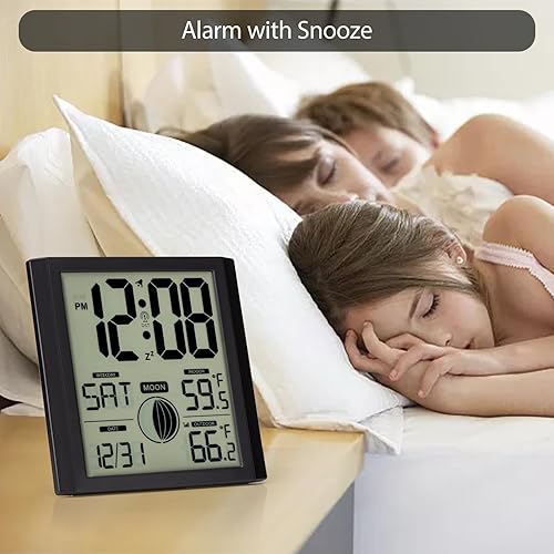 Miniatura 8 de Reloj de pared atómico con temperatura interiorexterior, pantalla de números grandes, silenciosa, funciona con pilas, relojes digitales analógicos