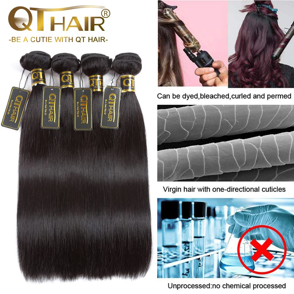18A Straight Human Hair Extensions 100% Unprocessed Indian Virgin Hair Amazon.com : QTHAIR 18A Virgin Hair Indian Straight Human  main image 3
