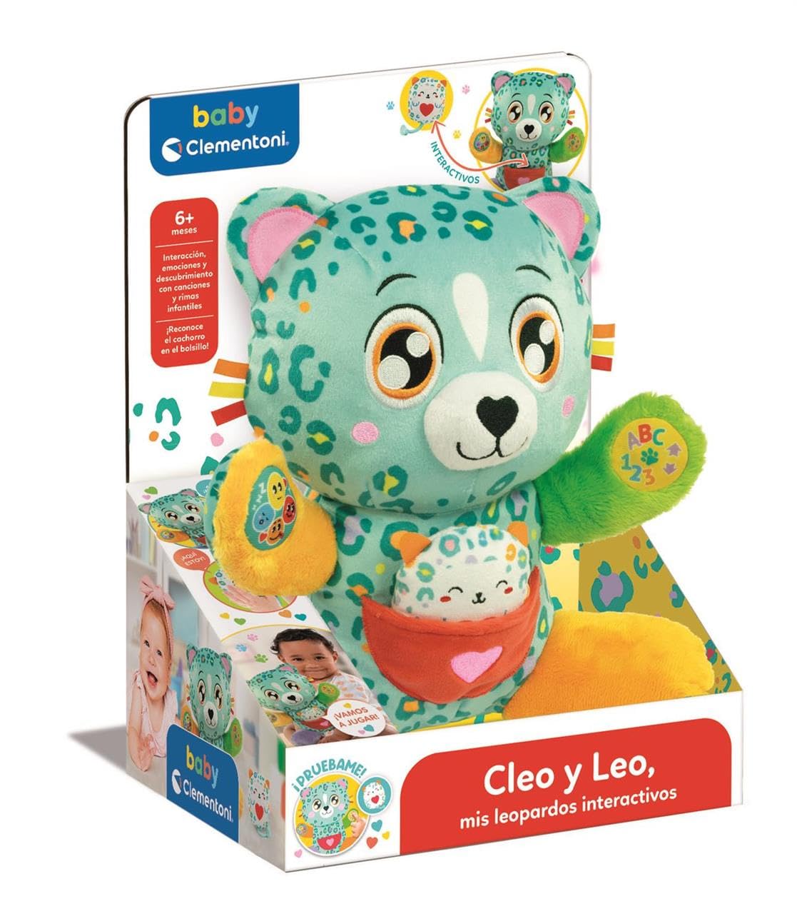 Clementoni - Cleo y Leo Leopardos Interactivos - Peluche Interactivo para Bebés - Educativo, Multisensorial y Musical - A Partir de 6 Meses - Manufacturado en Italia - 55555