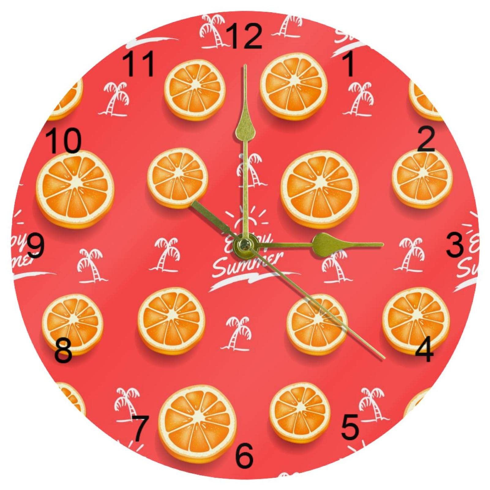Horloge murale silencieuse rose citron 25 cm à chiffres arabes pour cuisine
