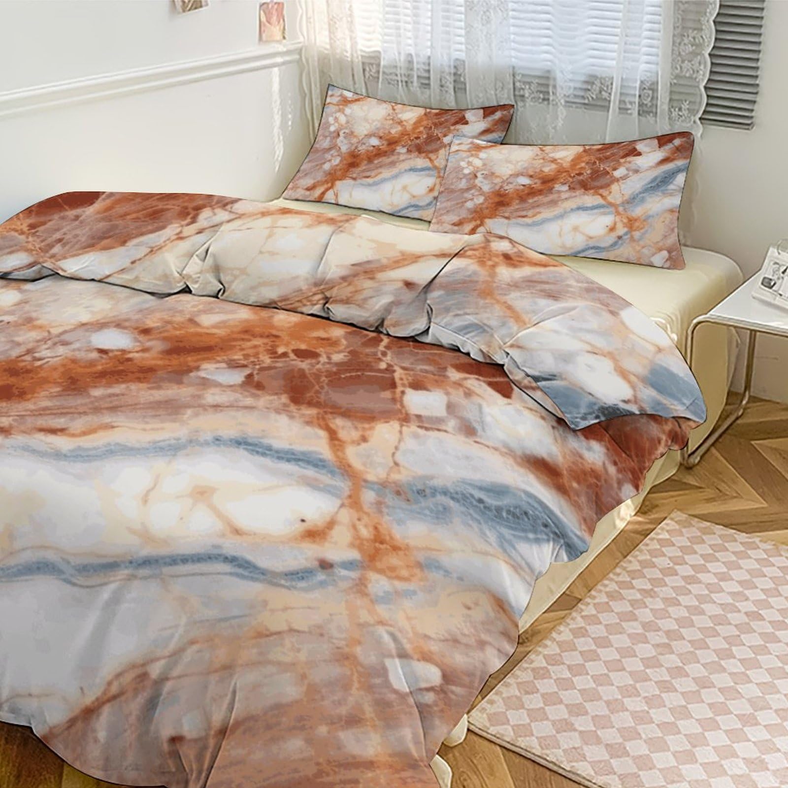 Parure de lit 3 pièces imprimé marbre couette pour grand lit 218x177