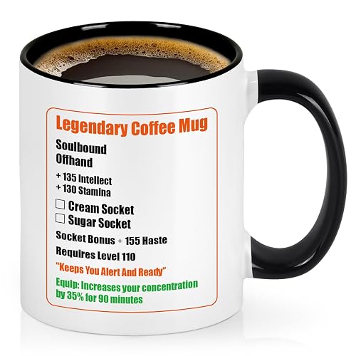 Cabtnca Gamer Gifts, Legendary Coffee Mug, World of Warcraft Merchandise, Christmas Birthday Gift for Nerd Gamer, Gaming Mug, 11 Oz - White